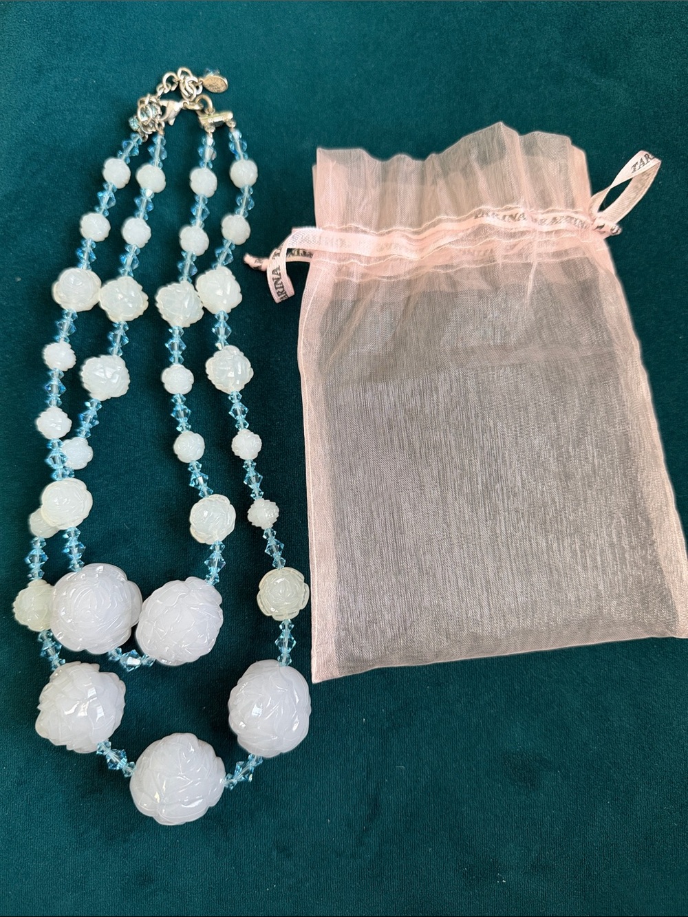 Tarina Tarantino Rare Chunky Ice Blue Roses 2 Strand Necklace - Picture 6 of 6